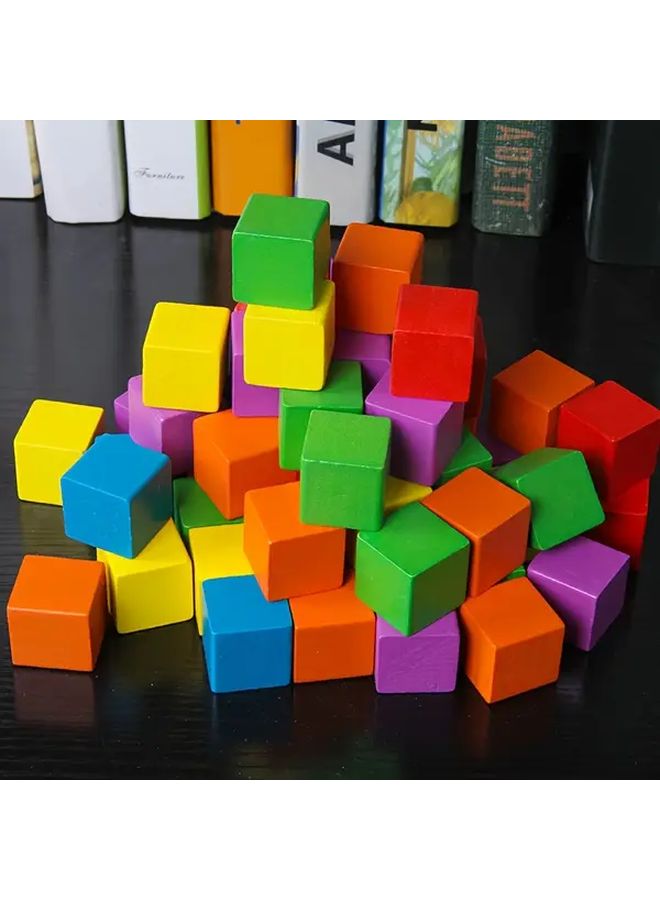 40 Pcs Vibrant Wooden Building Blocks 3D Colorful Square Cubes Math Geometry Puzzle - Image 5